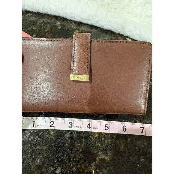 Coach Vintage Wallet Womens Brown Billfold Tab Closure Brass Logo Plate - Picture 2 of 8